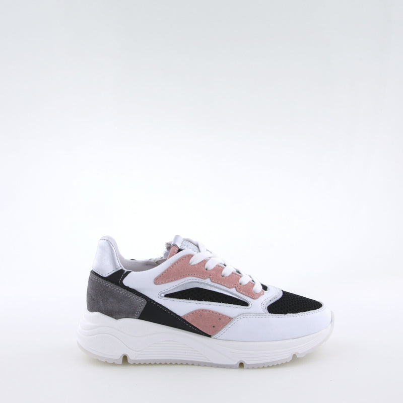 Girl's white and pink leather sneakers by Giga Shoes.