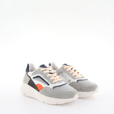 Boy's gray and orange suede sneakers by Giga Shoes.