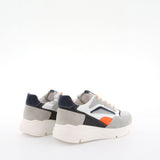 Boy's gray and orange suede sneakers by Giga Shoes.