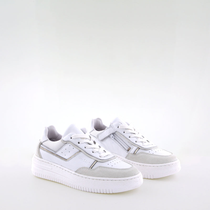 Girl's white leather sneakers by Giga Shoes.