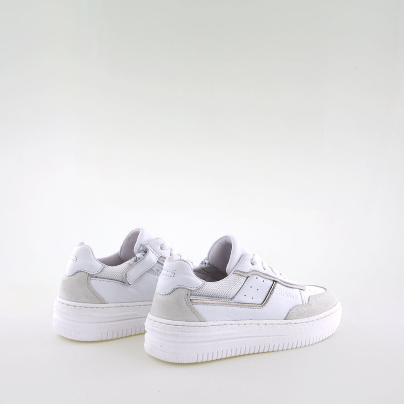 Girl's white leather sneakers by Giga Shoes.