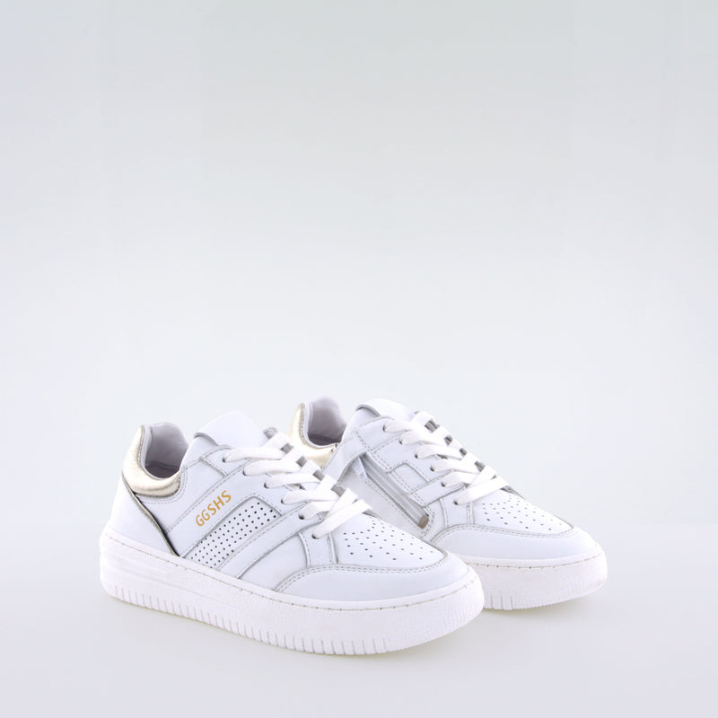 Girl's white leather sneakers by Giga Shoes.