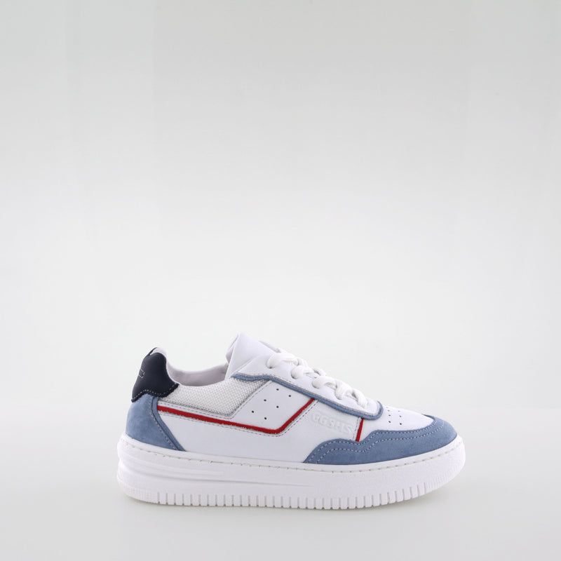 Boy's white and blue leather sneakers by Giga Shoes.