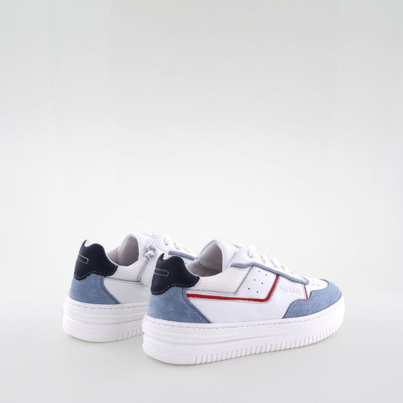 Boy's white and blue leather sneakers by Giga Shoes.