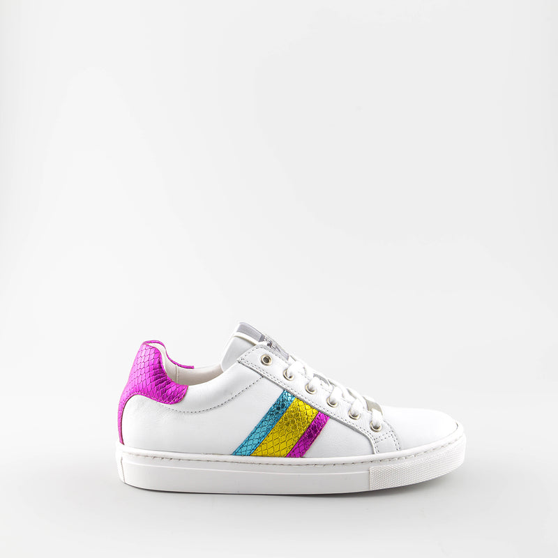 Girl's white leather sneakers by Giga Shoes.