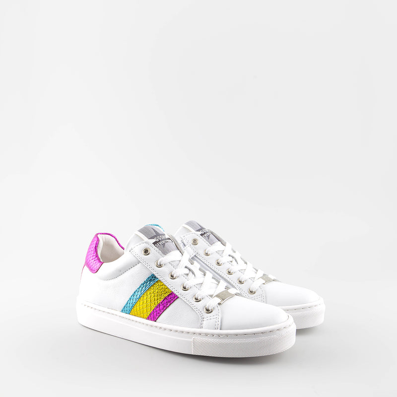 Girl's white leather sneakers by Giga Shoes.