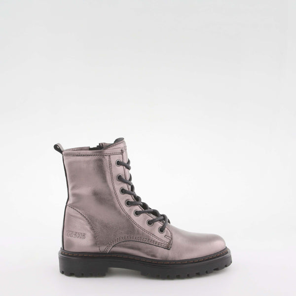 Girl's rose gold leather combat boot by Giga Shoes