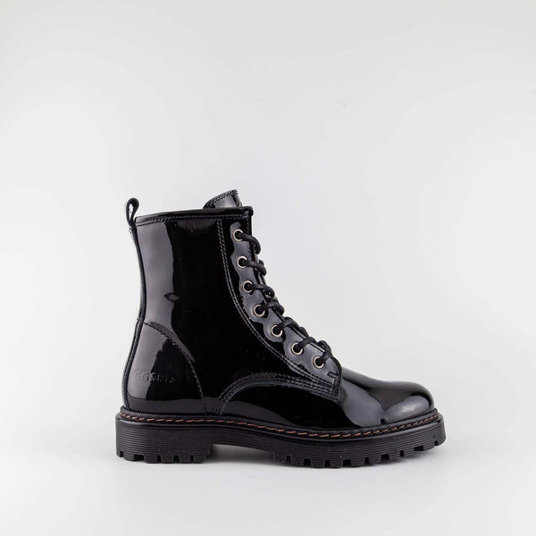 Girl's black leather combat boot by Giga Shoes