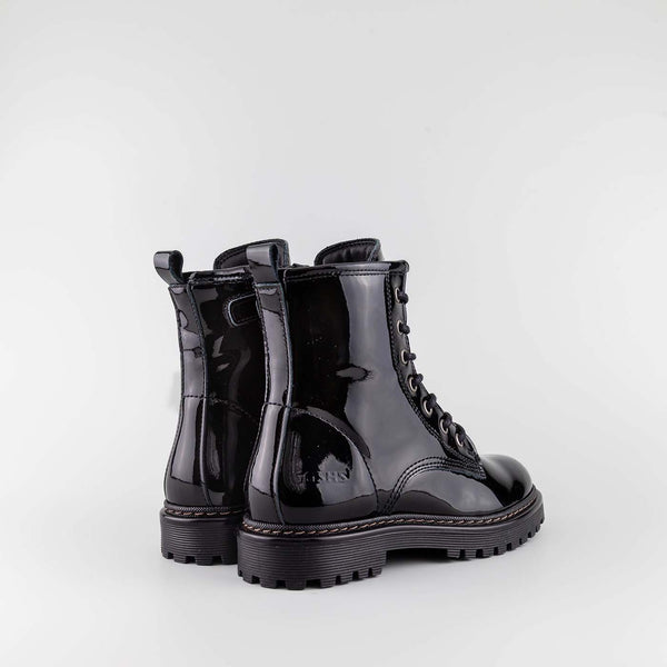 Girl's black leather combat boot by Giga Shoes