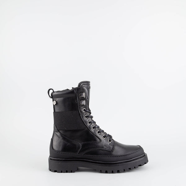 Charis Black Leather Combat Boots