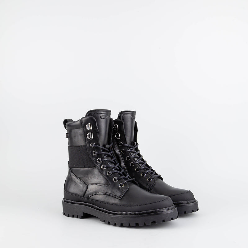 Charis Black Leather Combat Boots