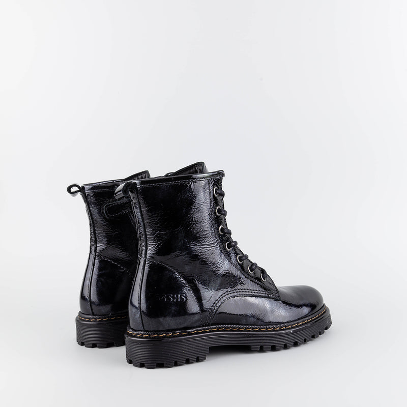 Liz Black/Silver Leather Combat Boots