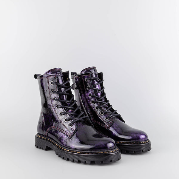 Liz Black/Lilla Leather Combat Boots