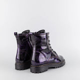 Liz Black/Lilla Leather Combat Boots