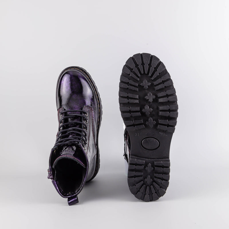 Liz Black/Lilla Leather Combat Boots