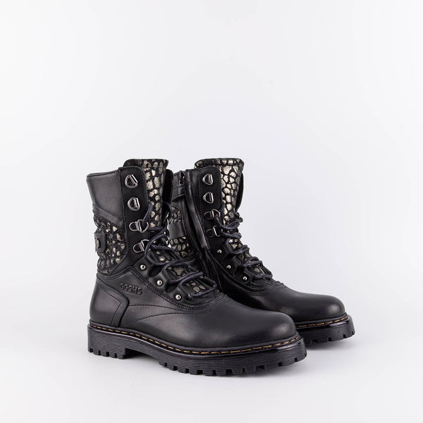 Dana Black Leather Combat Boots