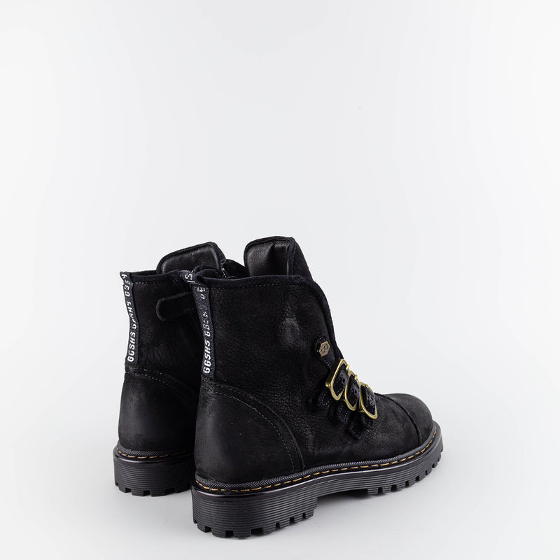 Kara Black Suede/Leather Combat Boots
