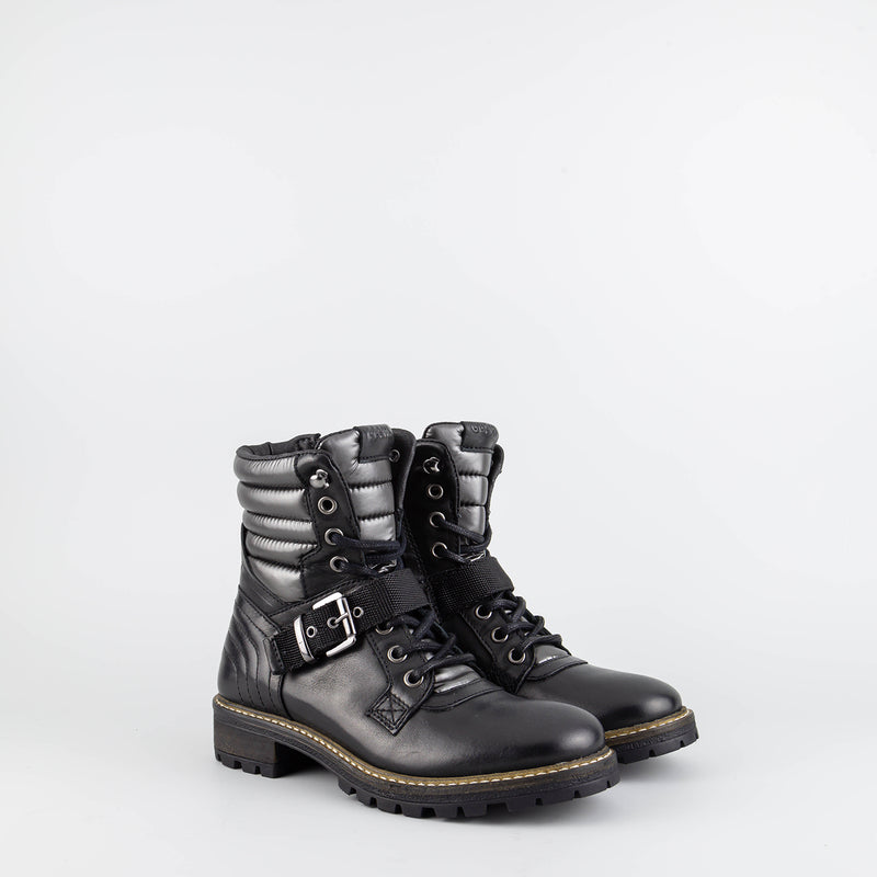 Macy Black Leather/Nylon Combat Boots