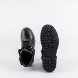Macy Black Leather/Nylon Combat Boots