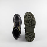 Nell Black/Gold Leather Combat Boots