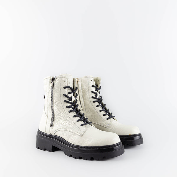 Ida White Leather Combat Boots